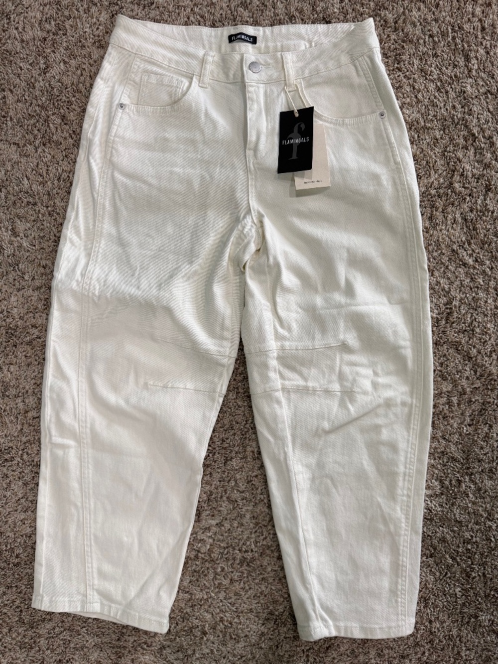 Flamingals Mid-Rise Barrel Cropped Straight Leg Jeans Cream size medium NWT